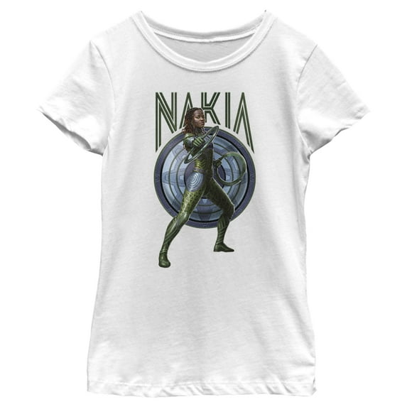 Girl's Black Panther: Wakanda Forever Nakia Shield Graphic Tee White Large