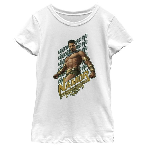 Girl's Black Panther: Wakanda Forever Namor Portrait Graphic Tee White Large