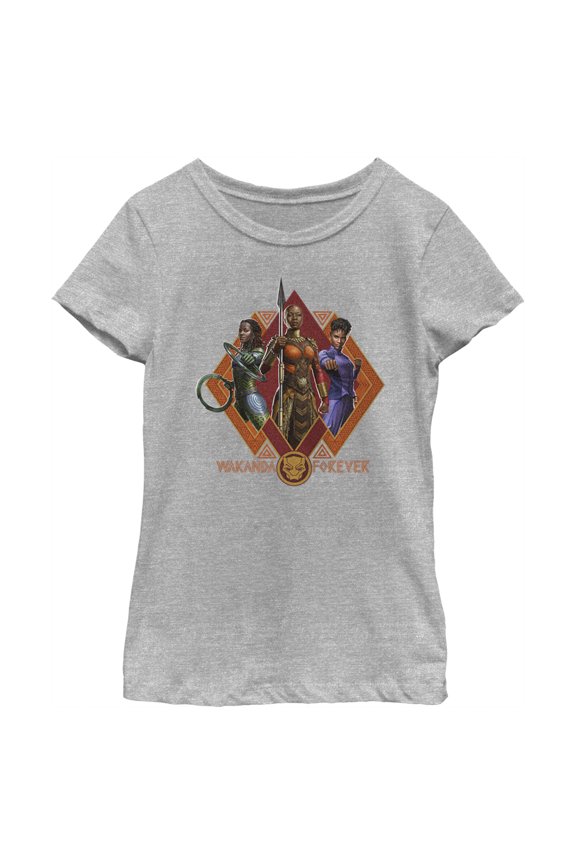 Girl's Black Panther: Wakanda Forever Okoye Shuri and Nakia Portraits Graphic Tee Athletic Heather Medium