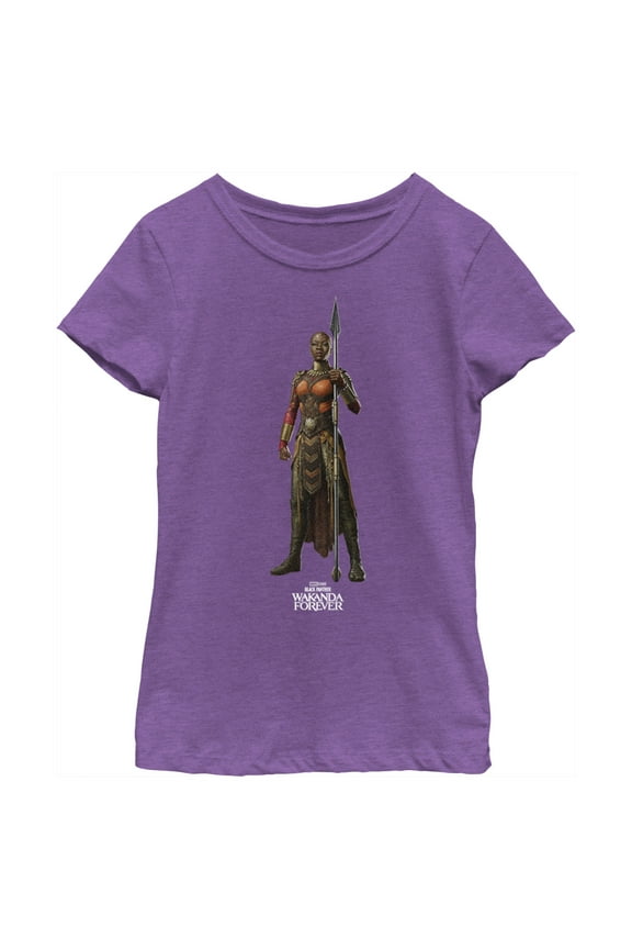 Girl's Black Panther: Wakanda Forever Okoye Standing Tall  Graphic Tee Purple Berry Medium