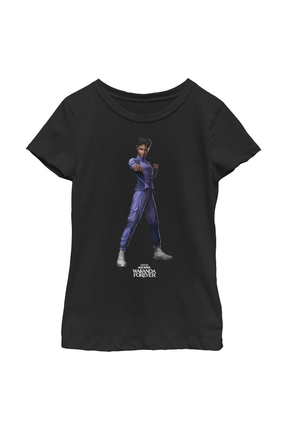 Girl's Black Panther: Wakanda Forever Shuri Action Pose Graphic Tee Black Small