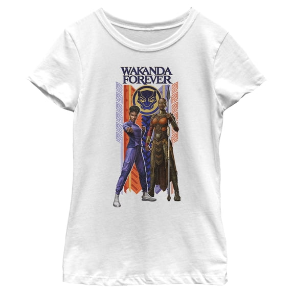 Girl's Black Panther: Wakanda Forever Shuri and Okoye Movie Logo Graphic Tee White Small
