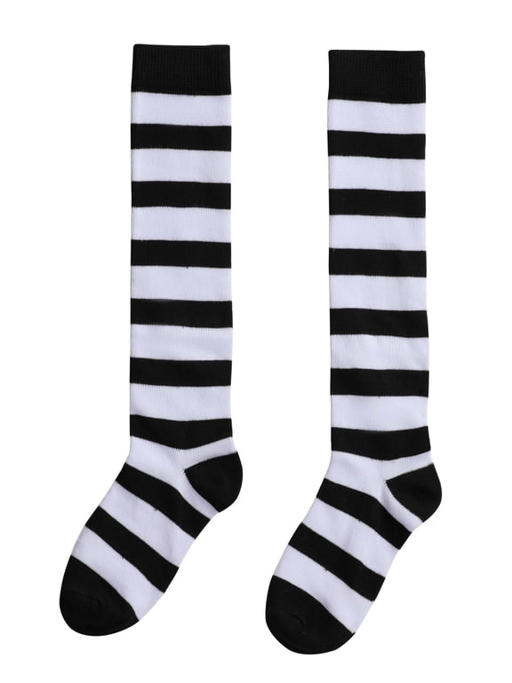 Girl's Black and White Striped Witch Socks