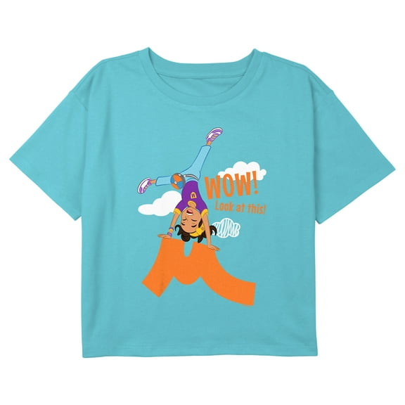 Girl's Blippi Look at This! Meekah Graphic Cropped T-Shirt Blue Large
