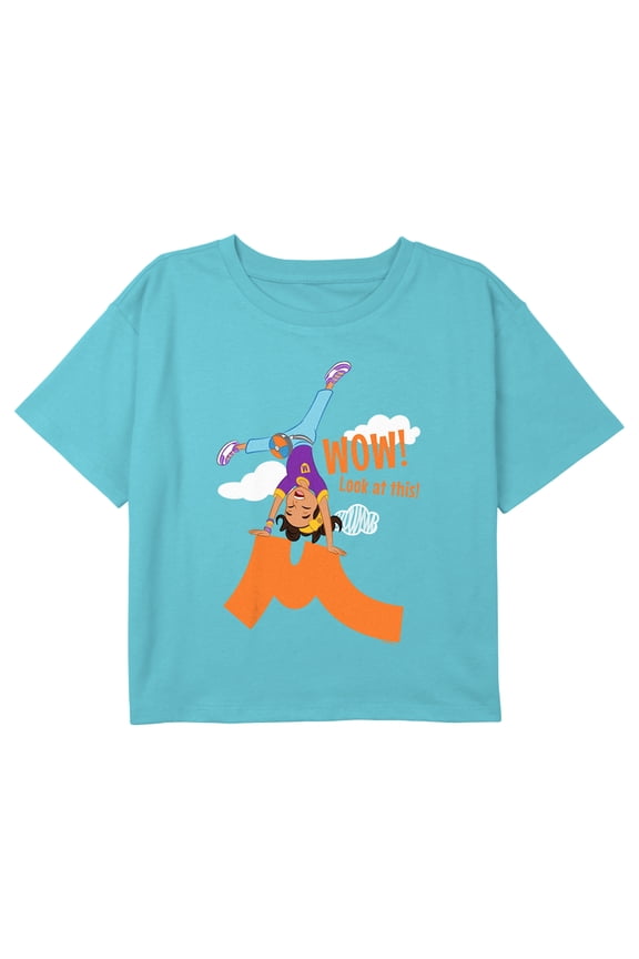 Girl's Blippi Look at This! Meekah Graphic Cropped T-Shirt Blue Large