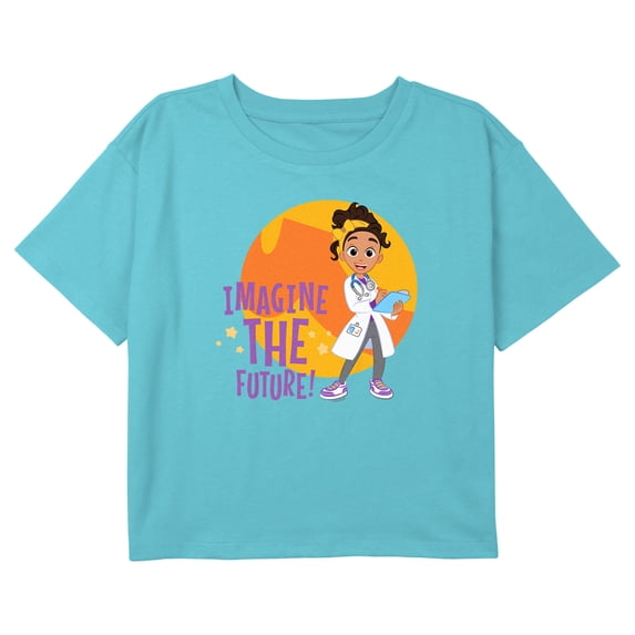 Girl's Blippi Meekah Imagine the Future Graphic Cropped T-Shirt Blue Small