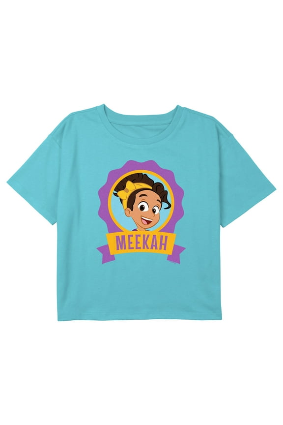 Girl's Blippi Meekah Portrait Badge Graphic Cropped T-Shirt Blue Medium