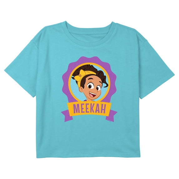 Girl's Blippi Meekah Portrait Badge Graphic Cropped T-Shirt Blue X Large