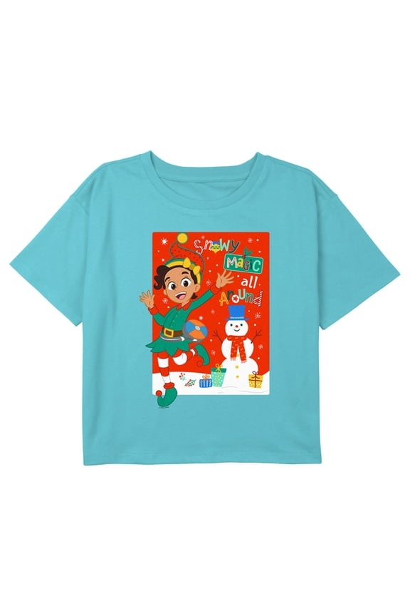 Girl's Blippi Meekah Snowy Magic All Around Graphic Cropped T-Shirt Blue Medium