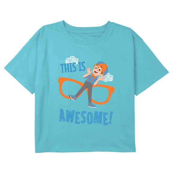 Girl's Blippi This is Awesome Graphic Cropped T-Shirt Blue Large
