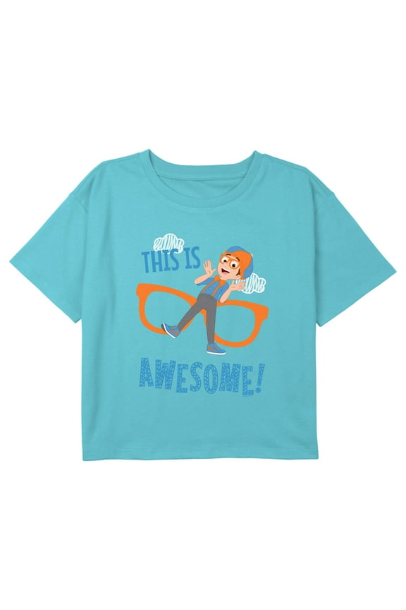 Girl's Blippi This is Awesome Graphic Cropped T-Shirt Blue Large