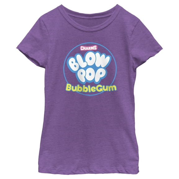 Girl's Blow Pop Bubble Gum Emblem  Graphic Tee Purple Berry X Small