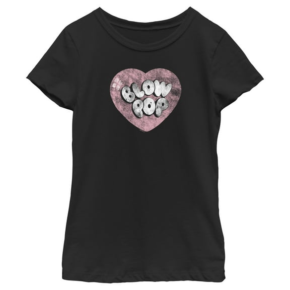 Girl's Blow Pop Vintage Heart Graphic Tee Black Large