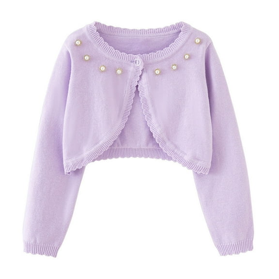 Girl's Bolero Shrug Cardigan Sweaters with Bows Long Sleeve One-button Knit Cardigans Soft Dress Cover Ups