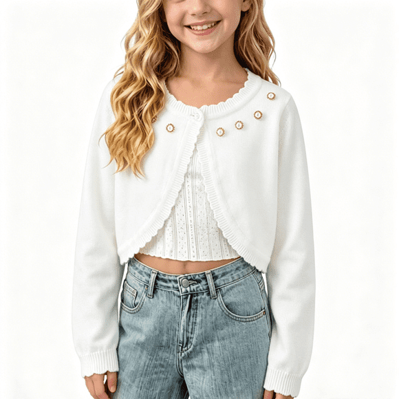 Girl's Bolero Shrug Cardigan Sweaters with Bows Long Sleeve One-button Knit Cardigans Soft Dress Cover Ups