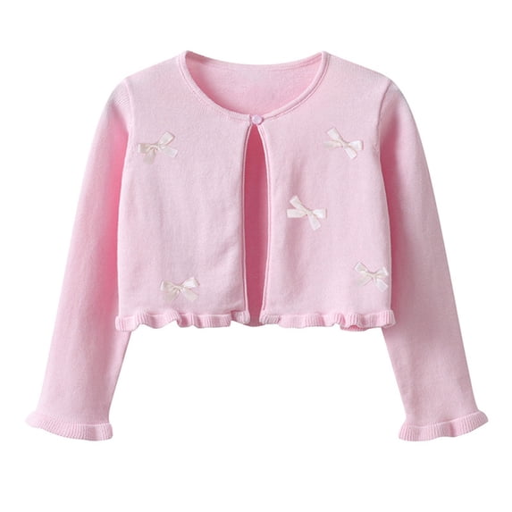 Girl's Bolero Shrug Cardigan Sweaters with Bows Long Sleeve One-button Knit Cardigans Soft Dress Cover Ups