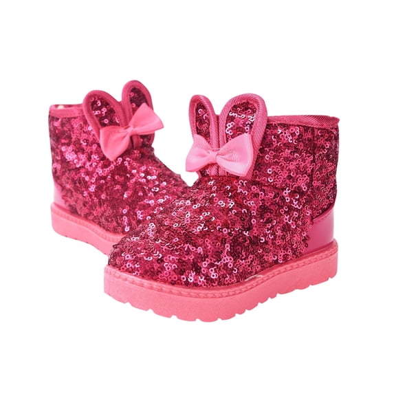 Girl's Boots Kid Glitter Warm Winter (Toddler/Little Kids) | Warm Plush,Sequin Upper,Slip-Resistant ,Anti-Collision Toe,Easy Pull-On,Lightweight Flexible,Cozy Comfort,Outdoor