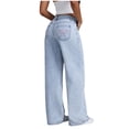 thumbnail image 1 of Girl's Bow Print Back Zipper Fly Elastic High Waist Denim Pants Basic Wide Leg Jeans Jeans with Bows on Pockets, 1 of 8