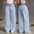 thumbnail image 1 of Girl's Bow Print Wide Leg Denim Pants - High Waist Elastic Jeans with Zipper Fly & Pockets 8-13Y, 1 of 7