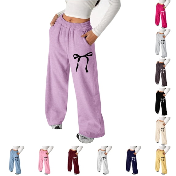 Girl's Bowknot Baggy Sweatpants Lightweight Straight Leg Athletic Pants with Pockets Cropped Leggings Girls Cheerleader Leggings Girls Size 6