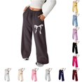 thumbnail image 1 of Girl's Bowknot Baggy Sweatpants Lightweight Straight Leg Athletic Pants with Pockets Cropped Leggings Girls Cheerleader Leggings Girls Size 6, 1 of 6