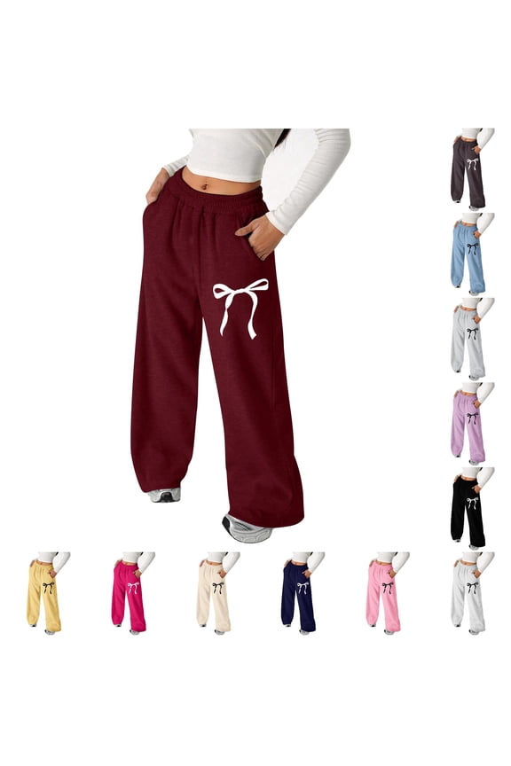 Girl's Bowknot Baggy Sweatpants Lightweight Straight Leg Athletic Pants with Pockets Cropped Leggings Girls Cheerleader Leggings Girls Size 6