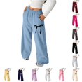 thumbnail image 1 of Girl's Bowknot Baggy Sweatpants Lightweight Straight Leg Athletic Pants with Pockets Cropped Leggings Girls Cheerleader Leggings Girls Size 6, 1 of 6