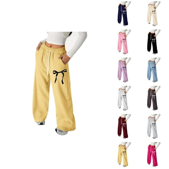Girl's Bowknot Baggy Sweatpants â Lightweight Straight Leg Athletic Pants with Pockets, Cute Casual Loungewear for Girls Ages 4â13