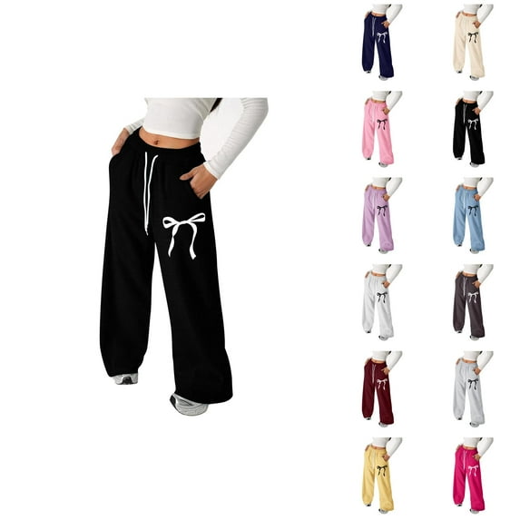 Girl's Bowknot Baggy Sweatpants â Lightweight Straight Leg Athletic Pants with Pockets, Cute Casual Loungewear for Girls Ages 4â13