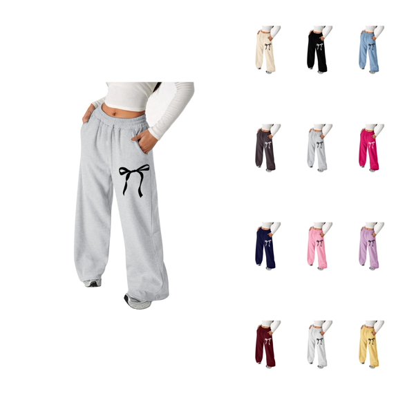 Girl's Bowknot Baggy Sweatpants â Lightweight Straight Leg Athletic Pants with Pockets for Girls Ages 4-13