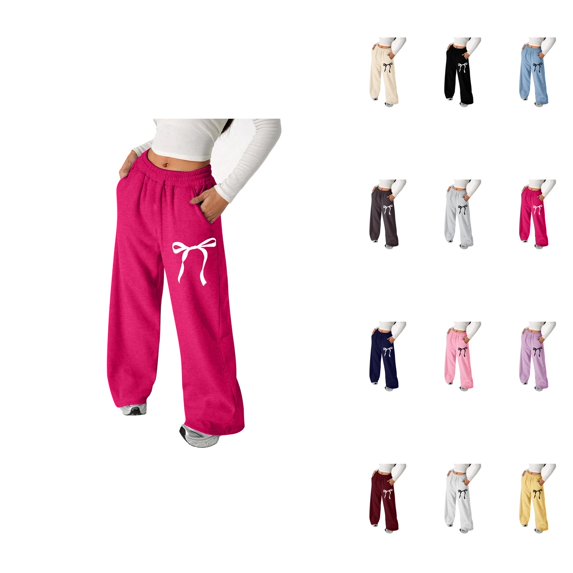 Girl's Bowknot Baggy Sweatpants â Lightweight Straight Leg Athletic Pants with Pockets for Girls Ages 4-13