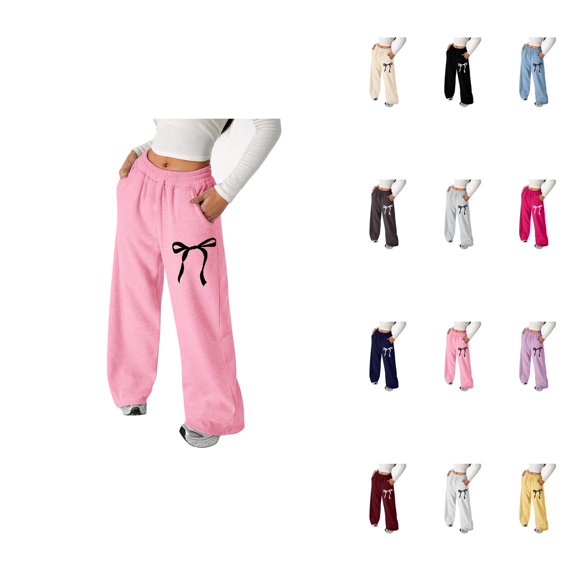 Girl's Bowknot Baggy Sweatpants â Lightweight Straight Leg Athletic Pants with Pockets for Girls Ages 4-13