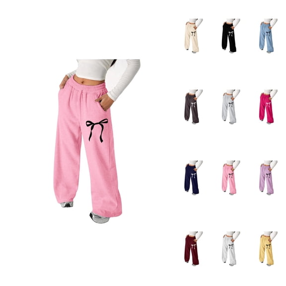 Girl's Bowknot Baggy Sweatpants – Lightweight Straight Leg Athletic Pants with Pockets for Teen Girls Ages 4-13
