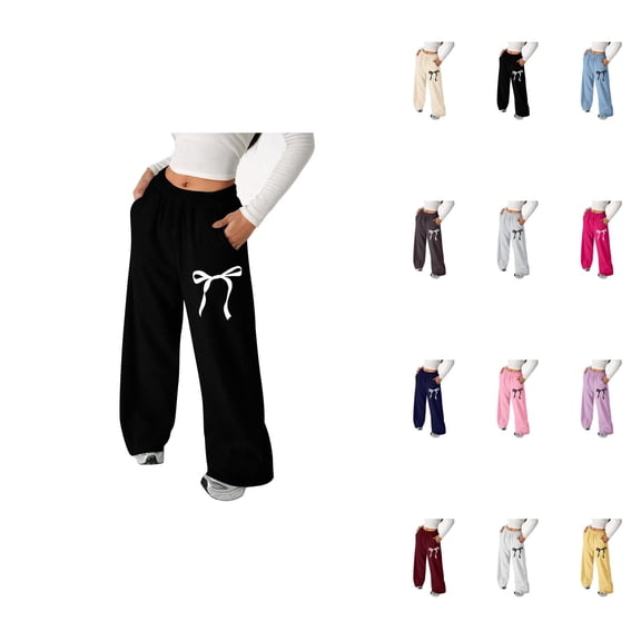 Girl's Bowknot Baggy Sweatpants – Lightweight Straight Leg Athletic Pants with Pockets for Teen Girls Ages 4-13