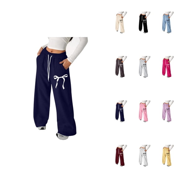 Girl's Bowknot Baggy Sweatpants – Lightweight Straight Leg Athletic Pants with Pockets for Teen Girls Ages 4-13