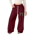 thumbnail image 1 of Girl's Bowknot Leopard Wide Leg Sweatpants Elastic High Waisted Loose Baggy Pants With Pockets Girls Sweat Pants Wine 11 Y-12 Y, 1 of 3