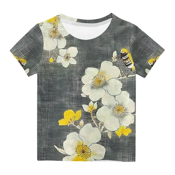 Girl's Boy's Floral Print Crew Neck T Shirt Kids Vintage Flower Graphic Short Sleeve Cute Summer Tops for Outdoor