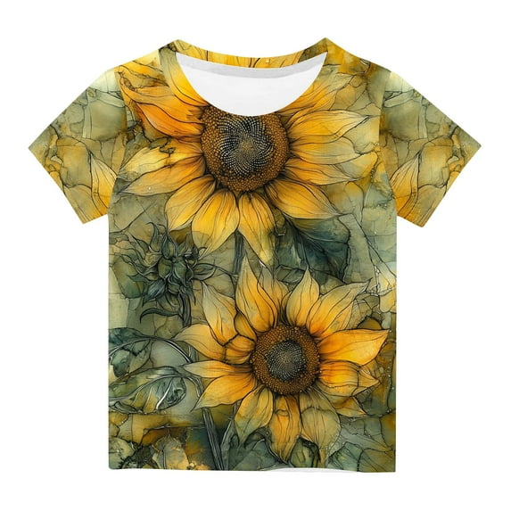 Girl's Boy's Floral Print Crew Neck T Shirt Kids Vintage Flower Graphic Short Sleeve Cute Summer Tops for Outdoor