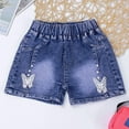 thumbnail image 1 of Girl's Butterfly Print Denim Shorts Y2k Distressed Elastic Waist Jeans, 1 of 4