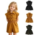 thumbnail image 1 of Girl's Button Down Pocket Romper Short Collared Neck Short Sleeve Shirt Jumpsuit 4-5 Years, 1 of 9