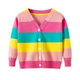thumbnail image 1 of Girl's Button Down Sweater Cardigan Rainbow Color Block V Neck Knitted Cardigans Fall Winter Lightweight Cute Knitting Outerwear Coat, 1 of 5