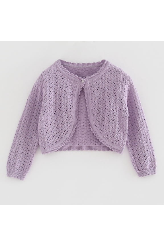 Girl's Button Up Cardigan Sweater V Neck Long Sleeve Loose Crop Sweaters Purple 1-2Years