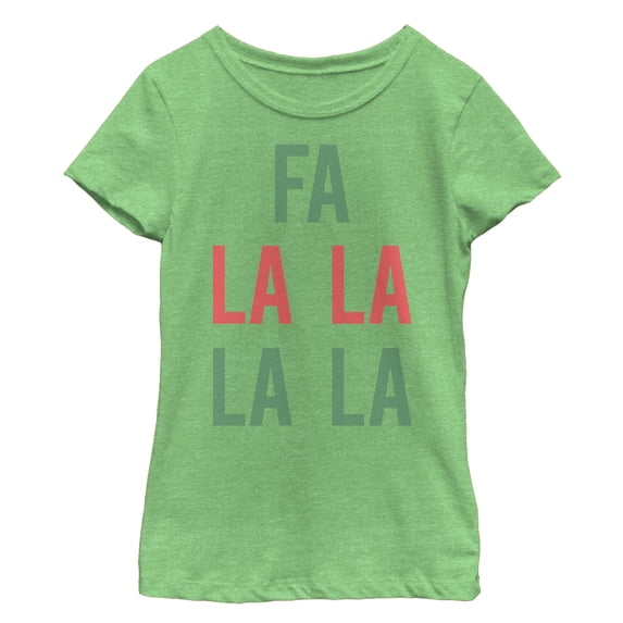 Girl's CHIN UP Christmas Fa La La Text Graphic Tee Green Apple Small