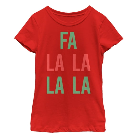 Girl's CHIN UP Christmas Fa La La Text  Graphic Tee Red X Small