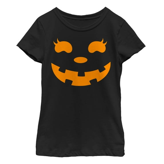 Girl's CHIN UP Halloween Jack o' Lantern Face Graphic Tee Black X Large