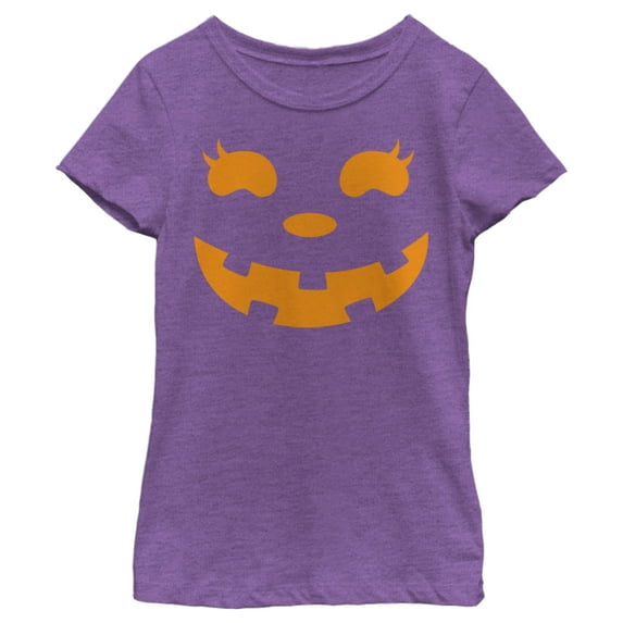 Girl's CHIN UP Halloween Jack o' Lantern Face Graphic Tee Purple Berry Large