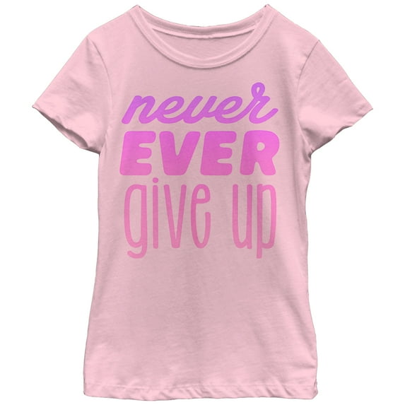 Girl's CHIN UP Never Give Up Graphic Tee Light Pink Medium