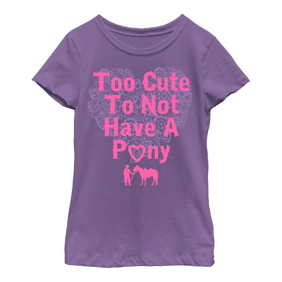 Girl's CHIN UP Too Cute to Not Have a Pony Graphic Tee Purple Berry Large