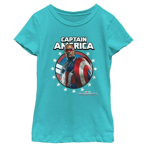 Girl's Captain America: Brave New World Animated Cap Portrait Graphic T-Shirt