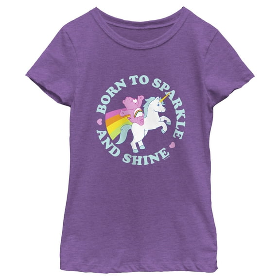 Girl's Care Bears Born to Sparkle and Shine Cheer Graphic Tee Purple Berry X Small
